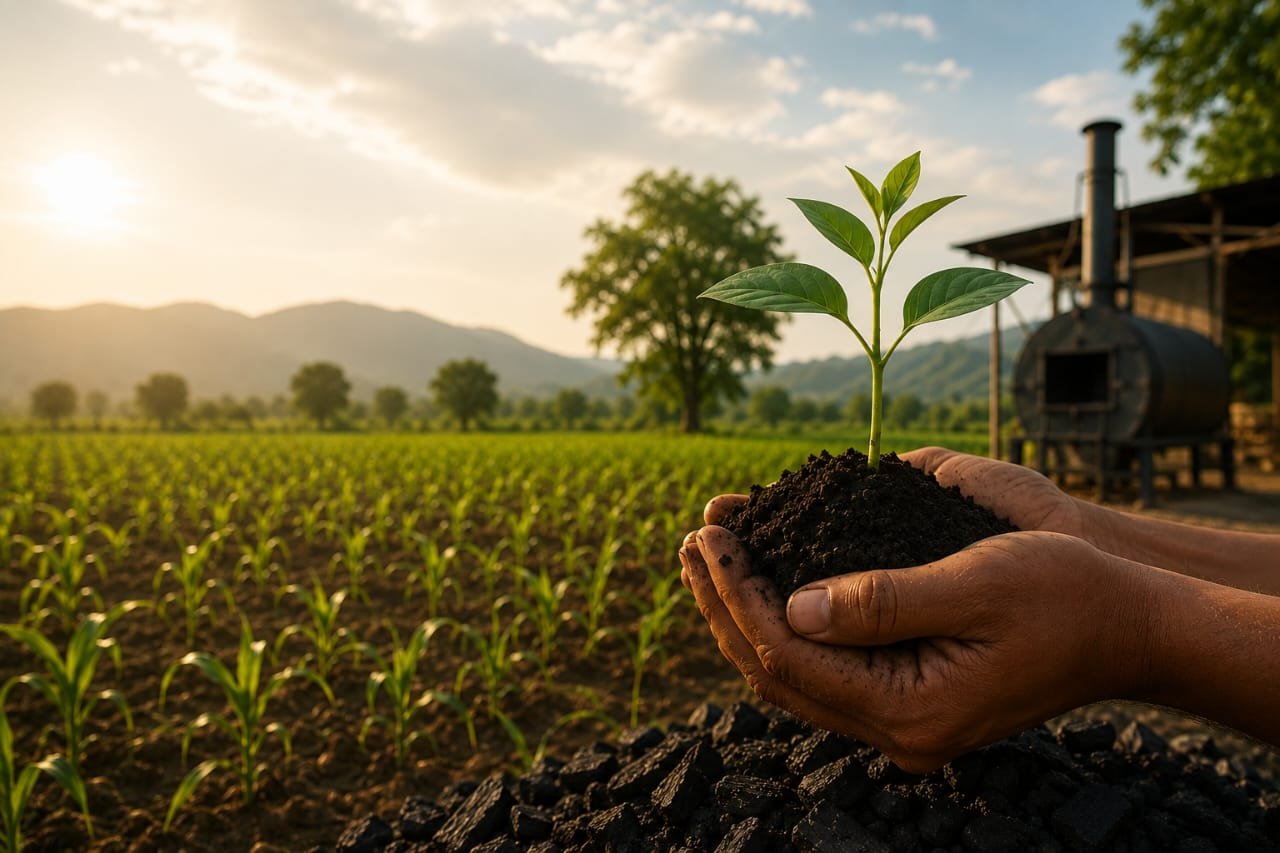 Farmers handling field crop soil